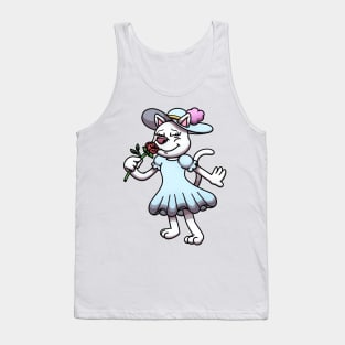 Female White Cat Smelling Flower Tank Top